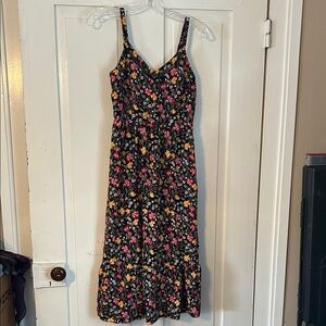 OLD NAVY Women’s Dress Black Pink & Yellow Small Floral Smocked Back